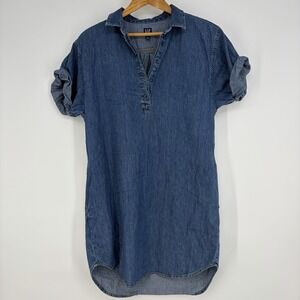 Gap Womens Denim Shirt Dress Small Blue Cotton Mini Basic Staple Western Country
